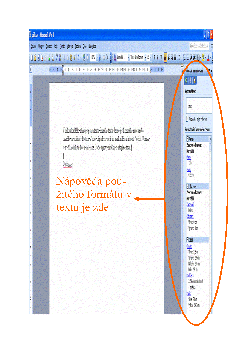 Formátování odstavce Microsoft Word
