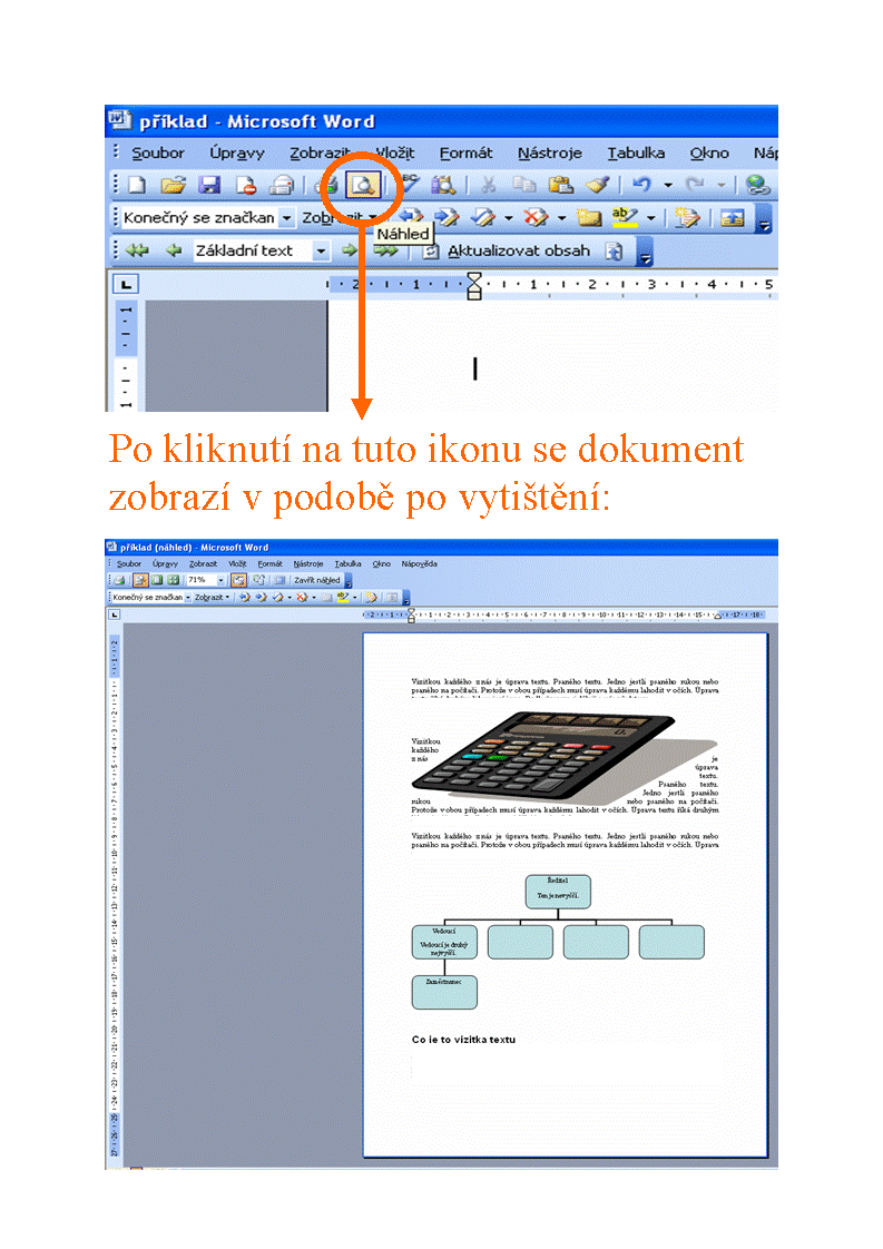 Prohlédnutí dokumentu před tiskem Microsoft Word