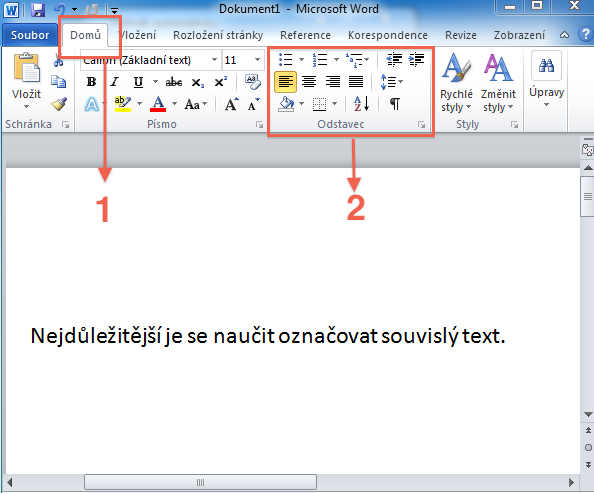 Formátování odstavce Microsoft Word