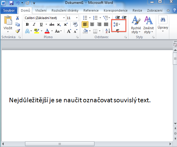 Řádkování odstavce Microsoft Word